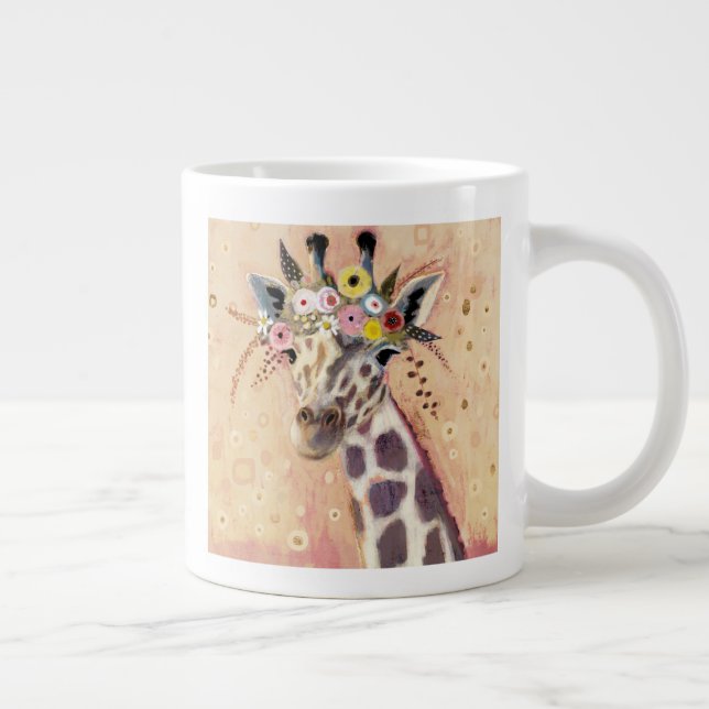 Caneca De Café Grande Klimt Giraffe | Adornada Em Flores (Direita)