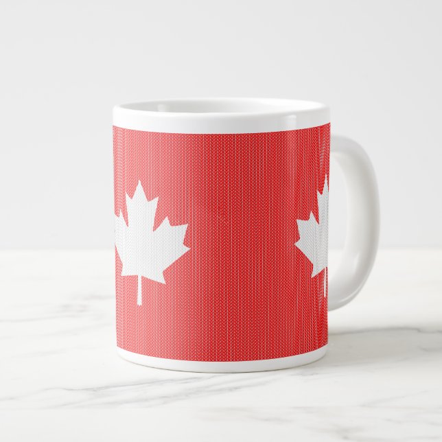 Caneca De Café Grande Knit Style Maple Leaf Knitting Motif (Frente Esquerda)