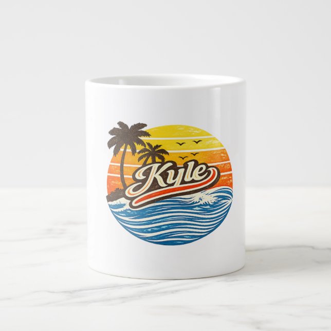 Caneca De Café Grande Kyle Retro Sunset Name Design (Frente)