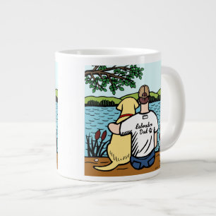 Caneca De Café Grande Labrador Amarelo e Pai Lake View