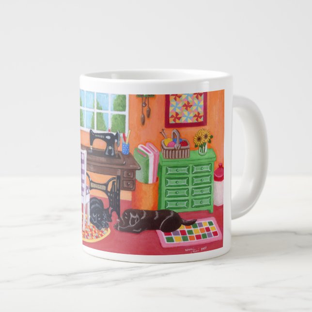 Caneca De Café Grande Labradores na pintura de Mães (Frente Esquerda)