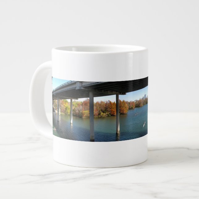 Caneca De Café Grande Ladybird Lake Rowers - Austin Texas Skyline (Frente Esquerda)