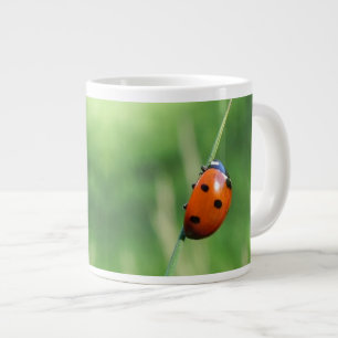 Caneca De Café Grande Ladybug numa folha de grama