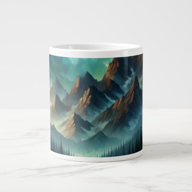 Caneca De Café Grande Lago de montanha/cabine sob as estrelas (Frente)