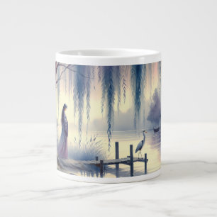 Caneca De Café Grande Lago Serene Fantasy com Willow e Heron