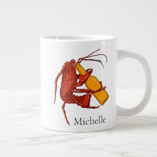 Caneca De Café Grande Lagosta Personalizada Bebendo Cerveja Nomeada
