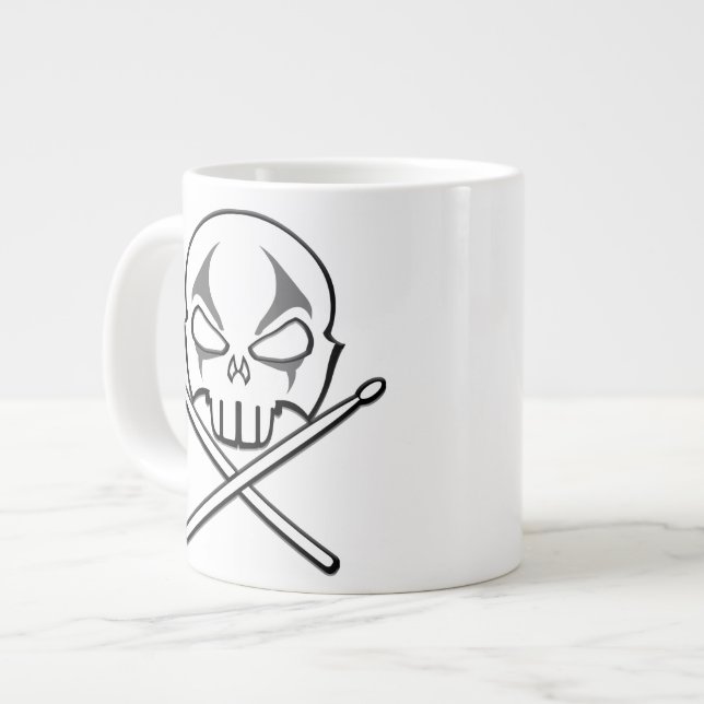 Caneca De Café Grande Lâmpadas e Copas de Drummer Metálicos Pesados (Frente Esquerda)