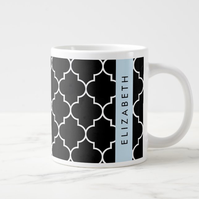 Caneca De Café Grande Lança Preta E Branca, Trellis, Seu Nome (Direita)