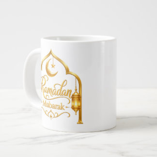 Caneca De Café Grande Lanterna de Arco Dourado Ramadan Mubarak
