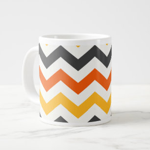 Caneca De Café Grande Laranja e Zigzag Preto