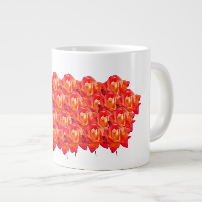 Caneca De Café Grande Laranja rosa floral (Frente Esquerda)