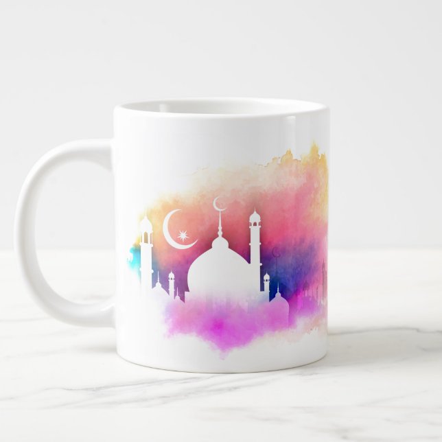 Caneca De Café Grande Laranjas e Púrpura da Mesquita Ramadã de Aquarela (Esquerda)