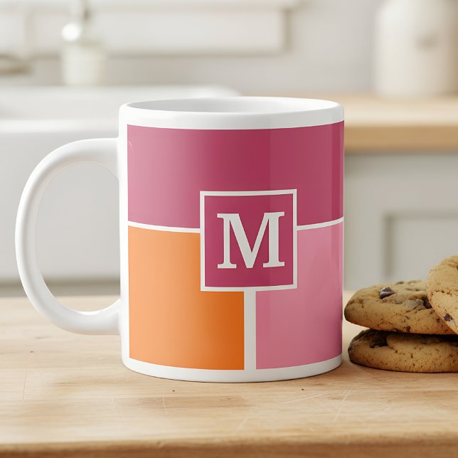 Caneca De Café Grande Largas Femininas com Monograma (mug with monogram in pink and orange)