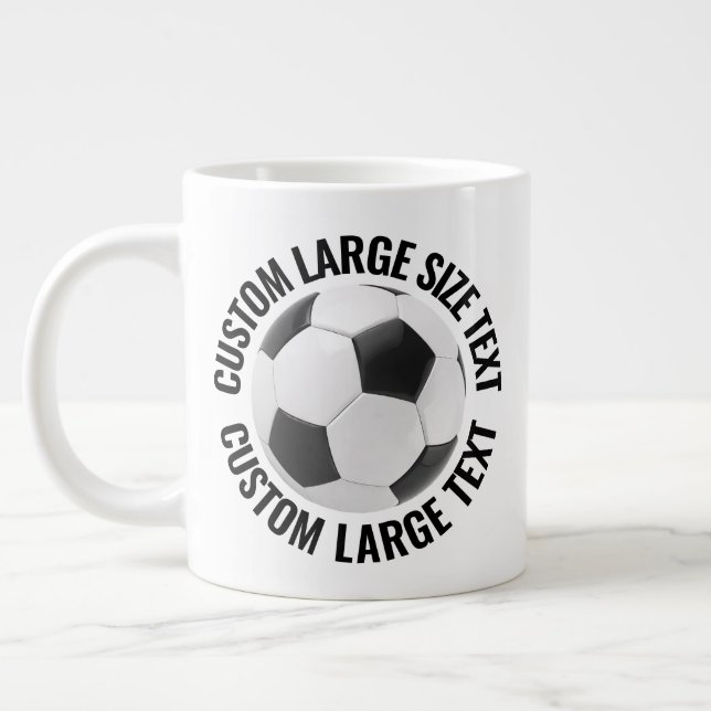 Caneca De Café Grande Large Size Personalized Text Soccer Ball Custom (Esquerda)