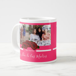 Caneca De Café Grande Latinos do dia de as mães | Foto Rosa vermelha