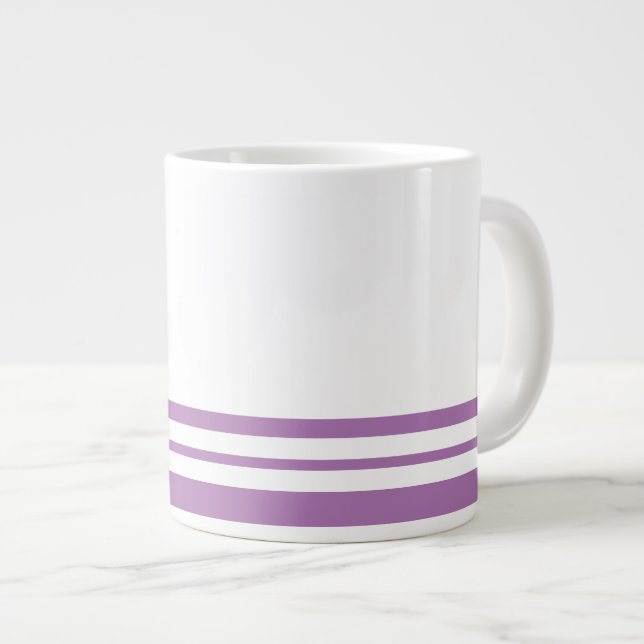 Caneca De Café Grande Lavanda desportiva com faixas de fundo brancas (Frente Esquerda)