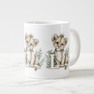 Caneca De Café Grande Leão alfabeto de animal em aquarela Fofo