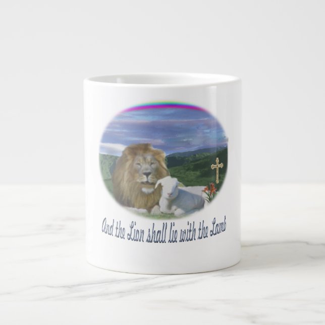 Caneca De Café Grande Leão e cordeiro cristão (Frente)