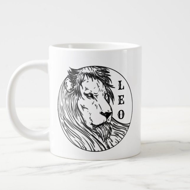 Caneca De Café Grande Leão Zodíaco de Leão (Esquerda)