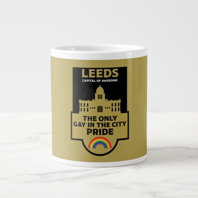 Caneca De Café Grande Leeds Orgulho gay - Leeds England LGBT - (Frente)