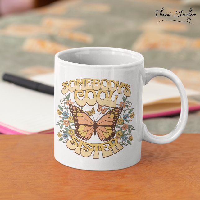 Caneca De Café Grande Legal Irmã Borboleta Flor Selvagem Retro (Criador carregado)