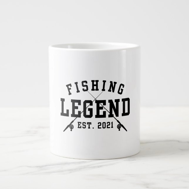 Caneca De Café Grande Legenda De Pesca Estabelecida Em 2021 (Frente)
