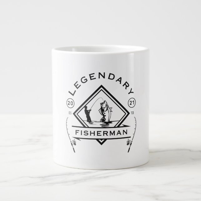 Caneca De Café Grande Legendário Pescador Estabelecido Em 2021 (Frente)