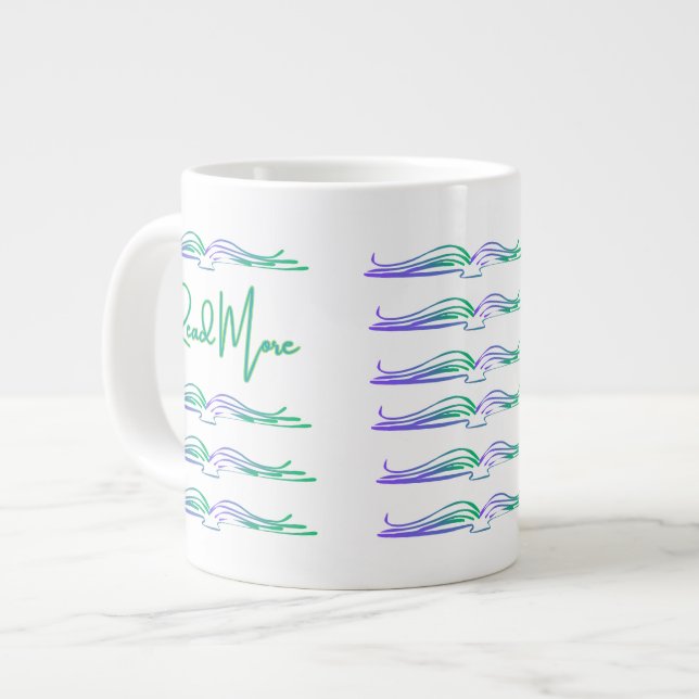Caneca De Café Grande Leia Mais em Verde e Azul (Frente Esquerda)