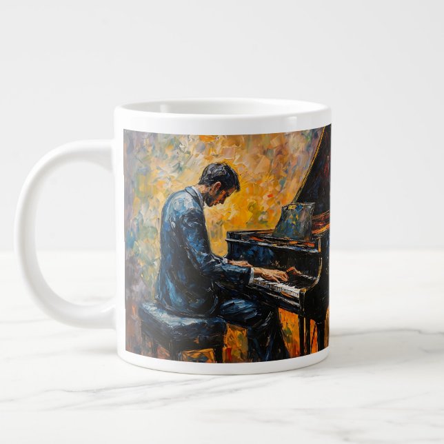 Caneca De Café Grande Leitor de Piano - Pintura de Óleo (Esquerda)
