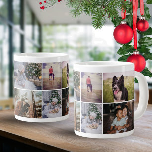 Caneca De Café Grande Lembrança de Natal com Colagem de 8 Fotos da Famíl