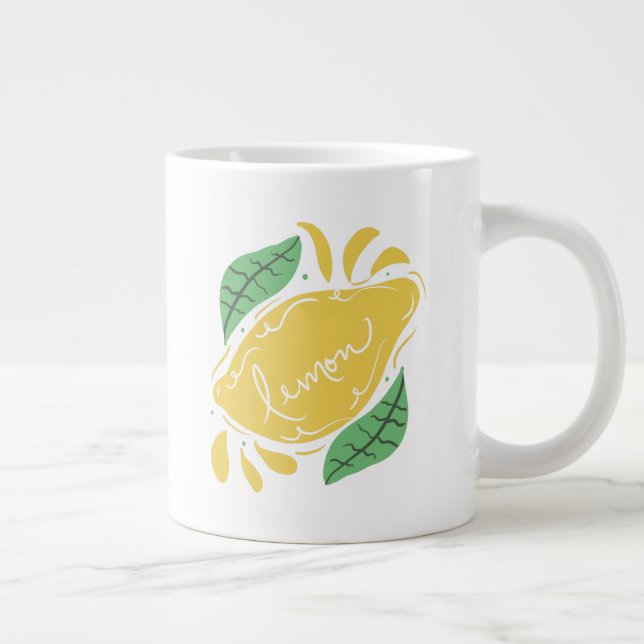 Caneca De Café Grande Lemon Mão Desenhada Menção Citrus Arte Amarela (Direita)