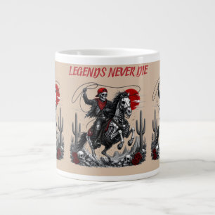 Caneca De Café Grande LENDÁRIOS NUNCA MORREM – Cowboy Esqueleto Cavalgan