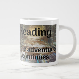 Caneca De Café Grande Lendo, a aventura continua
