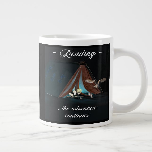 Caneca De Café Grande Lendo, a aventura continua (Direita)