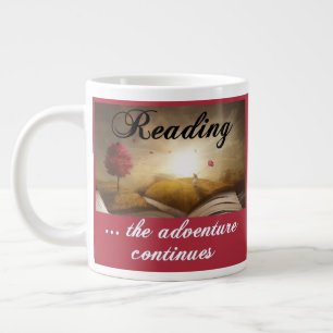 Caneca De Café Grande Lendo, a aventura continua