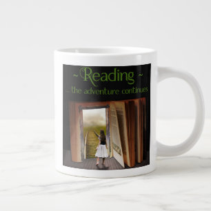 Caneca De Café Grande Lendo, a aventura continua