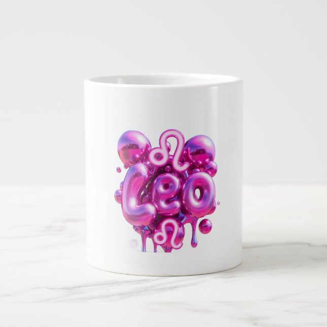 Caneca De Café Grande Leo Typography Pink Bubble Letters Mug  (Frente)