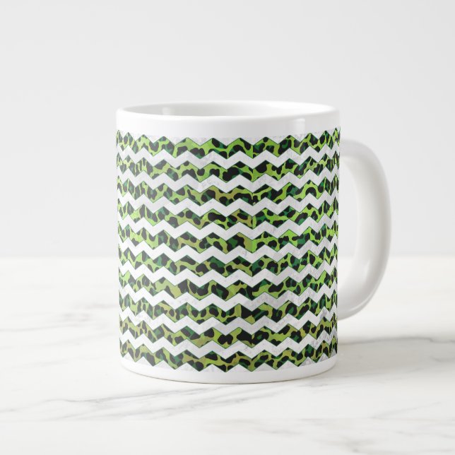 Caneca De Café Grande Leopard Chevron Black and Green Impressão (Frente Esquerda)