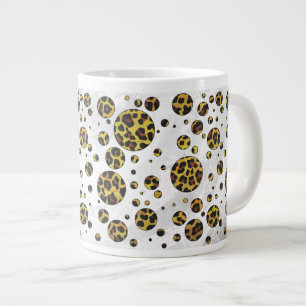 Caneca De Café Grande Leopardo Castanho e Bolinhas Amarela