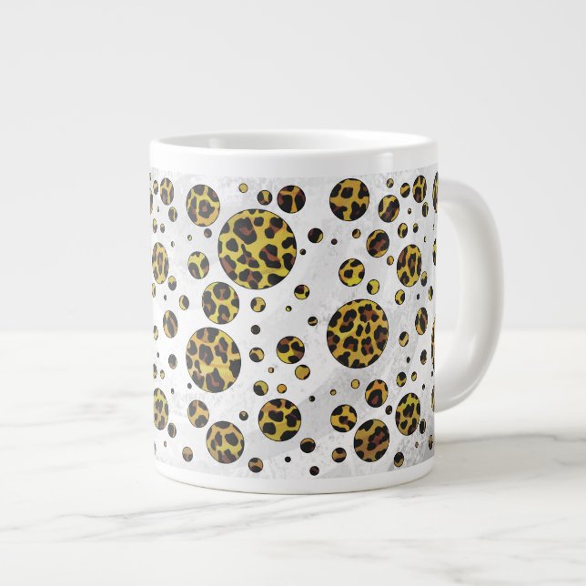 Caneca De Café Grande Leopardo Castanho e Bolinhas Amarela (Frente Esquerda)