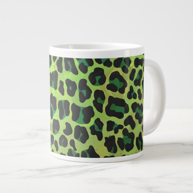 Caneca De Café Grande Leopardo Negro e Impressão Verde (Frente Esquerda)