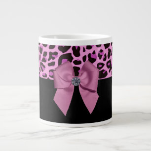 Caneca De Café Grande Leopardo Rosa com Arco e Diamante