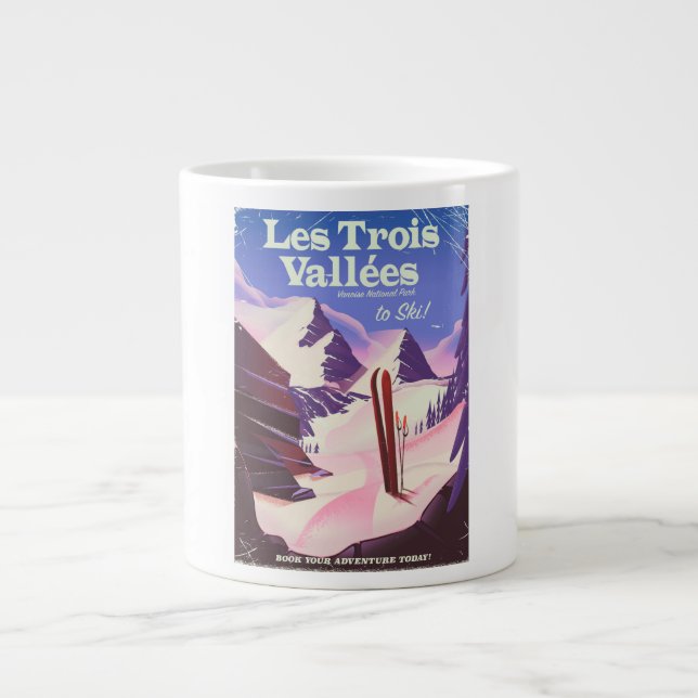 Caneca De Café Grande Les Trois Vallées Ski poster de viagens (Frente)