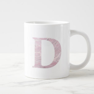 Caneca De Café Grande Letra D Briso Rosa Magra, Mármore, monograma