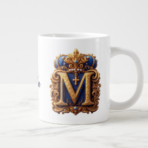 Caneca De Café Grande Letra M Dourada Ornamentada Com Desenho de Moldura