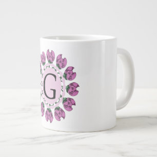Caneca De Café Grande Letra maiúscula G monograma floral
