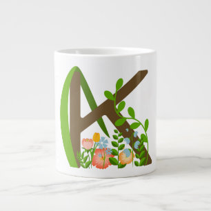 Caneca De Café Grande Letra maiúscula K monograma floral
