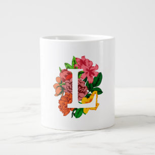 Caneca De Café Grande Letra maiúscula L monograma floral