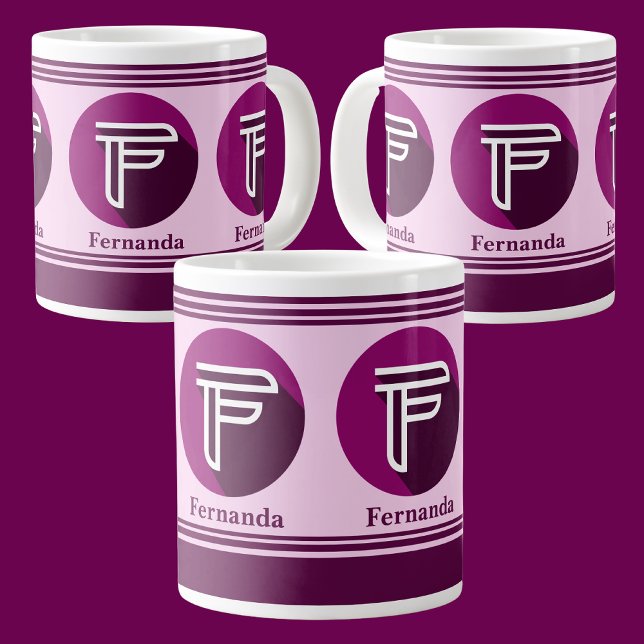 Caneca De Café Grande Letra monograma (F) com nome de Na moda personaliz (Criador carregado)