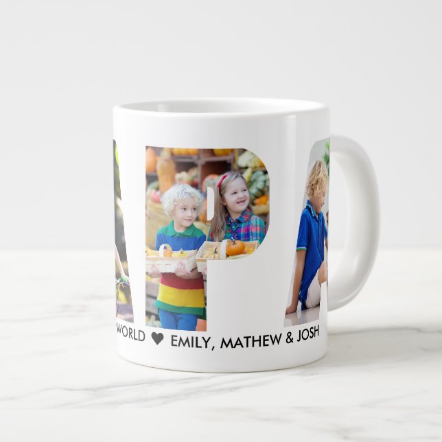 Caneca De Café Grande Letra PAPA Colagem de Fotos Personalizada (Frente Esquerda)
